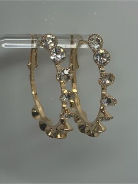 Gold Hoop Earrings with Clear Crystal Accents - Women's Jewelry